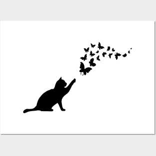 Cute Cat Kitten Animal Playing With Butterflies Posters and Art